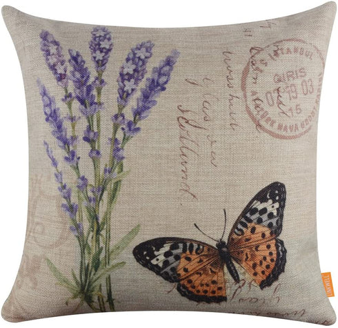 LINKWELL Pack of 2, Square Throw Pillow Covers Set Decorative Cushion Case for Sofa Bedroom Car Couch 18 x 18 Inch - French Country Purple Lavender Flower CC1038-1142