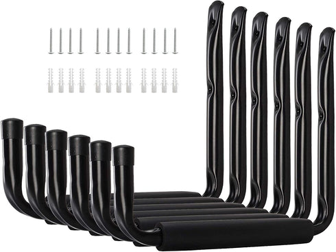 Garage Storage Utility Hooks Heavy Duty, 9''Jumbo Arm Wall Mount Garage Hangers for Ladders,Tools,Bikes, Chair & Garden Hose (6 Pack, Black)