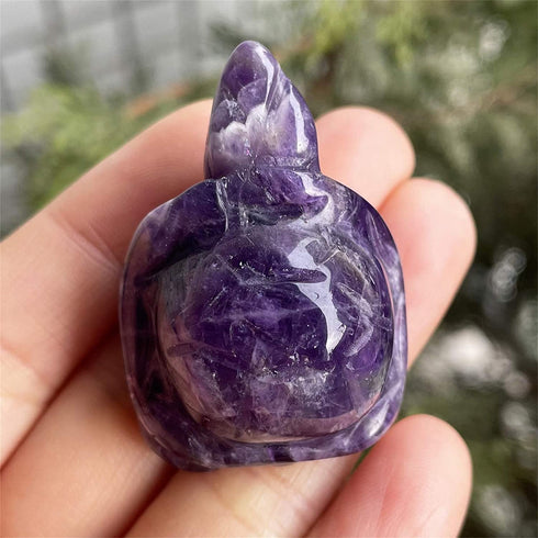 faovramulet Hand Carved Stone Turtle Tortoise Animal Figurine Pocket Statue Sculpture, Amethyst 1.5"