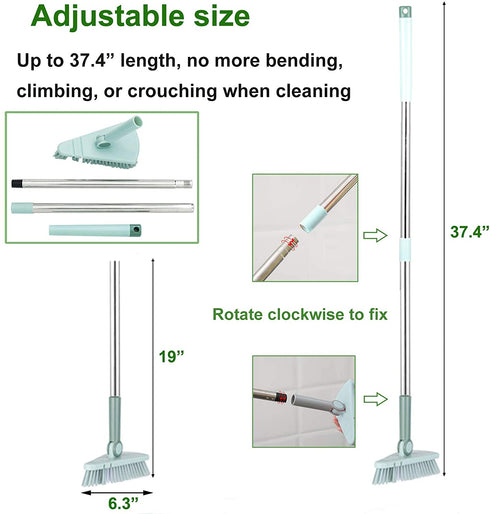 Floor Scrub Brush Shower Scrubber Cleaning Bath Tub and Tile Scrubber Brush Long Handle Detachable Stiff Bristles for Cleaning Shower Bathroom Kitchen Balcony Wall 37.4? Length