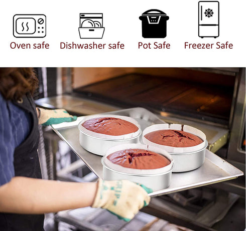 TeamFar 6 Inch Cake Pan, 6 Pcs Cake Pan Set Round Baking Pan Stainless Steel for Baking Steaming Serving, Fit in Oven Pressure Cooker Air Fryer, Healthy & Heavy Duty, Easy Clean & Dishwasher Safe