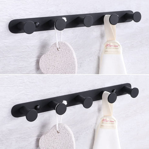 Towel Hook Rack Matte Black, Angle Simple SUS304 Stainless Steel Bathroom Hook Rail 5 Hooks, Utility Kitchen Towel Holder, Wall Mount