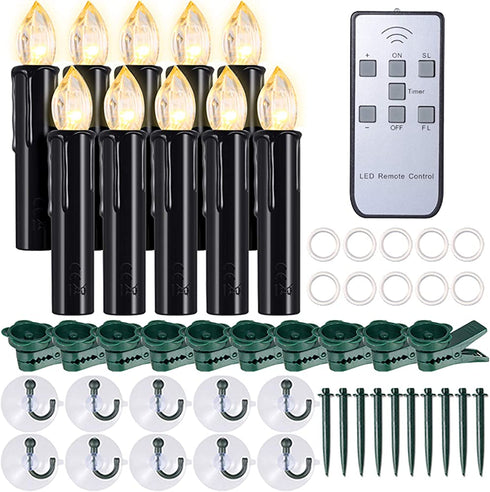 Battery Operated Taper Candles, PChero Flickering Flameless Tapered Candlesticks with Remote Timer, 10pcs Dripless Warm White LED Handheld Candles Lights for Church Wedding Party Decor