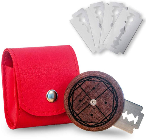 EINKORN & RYE Artisanal Round UFO Lame - Premium Crafted Leather Case and 5 Blades Included - Ambidextrous Bakers Tool for Scoring Dough