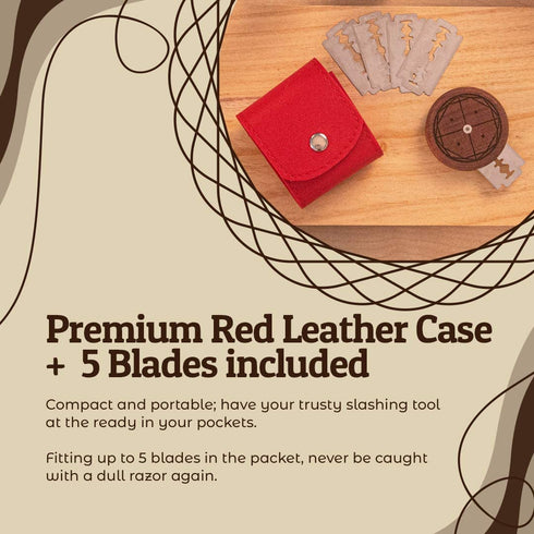 EINKORN & RYE Artisanal Round UFO Lame - Premium Crafted Leather Case and 5 Blades Included - Ambidextrous Bakers Tool for Scoring Dough