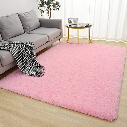 Lnoice Shaggy Rugs Fluffy Rug for Bedroom, Plush Rug Polyester Shag Area Rug, Shaggy Carpet Play Mat for Dorm Room Rug College Nursery Rugs Living Room Girls Kids Room Decor (3X5 Feet, Pink)