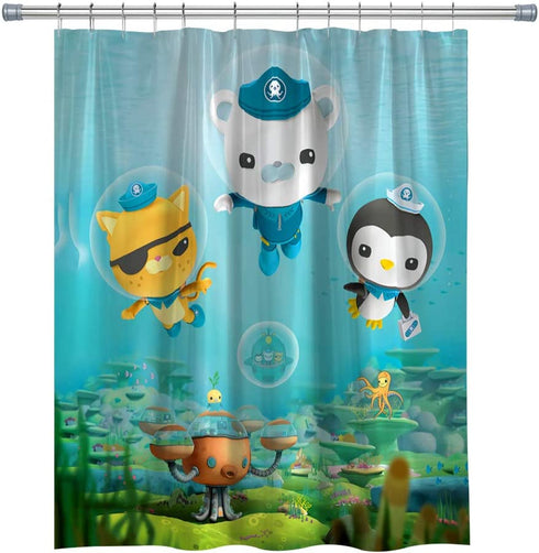 The Octonauts Shower Curtains for Kids Bathroom, Barnacles Kwazii Peso Polyester Fabric Shower Curtain Set Hooks Included, 71X 71 in