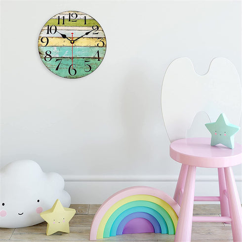 Rustic Round Wall Clock Beach Decorative Clocks for Bedroom,Silent Analog Clocks Battery Operated,Farmhouse Decor Accessories for Home,Kitchen,Living Room(12inch/30cm)