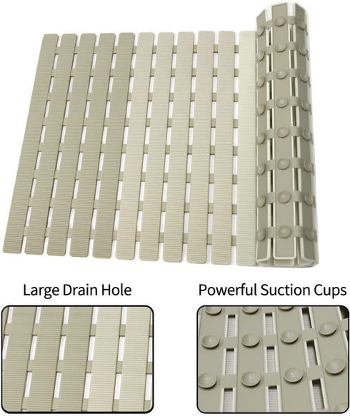 MBOSS Non Slip Bath Mat Bathtub Mats for Bathroom Shower Floor Mat Anti Slip Shower Mat with Drain Hole and Large Suction Cups, 27.5 X 15.7 Inch (Gradient Khaki)