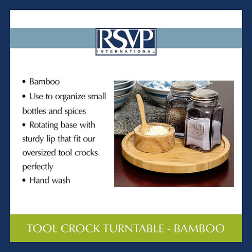 RSVP International Tool Crock Turntable Lazy Susan, Bamboo, 8.25" | Handy in Cabinets or on Counters | Rotating Base with Sturdy Lip | Organize Spices & Small Bottles