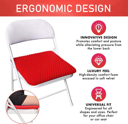 Gel Seat Cushion Double Thick Gel Support Cushions, Breathable Honeycomb Chair Mats Wheelchair Pads for Back Pain, Tailbone, Coccyx, Pressure Sores and Sciatica Relief (Red)