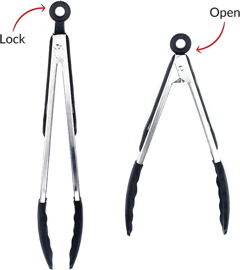2 PCS Kitchen Tongs Utensil Set by Boxiki Kitchen. Silicone Tongs For Grilling, Cooking and Serving. Heat Resistant Tongs For Cooking. BPA Free Stainless Steel Kitchen Utensils.