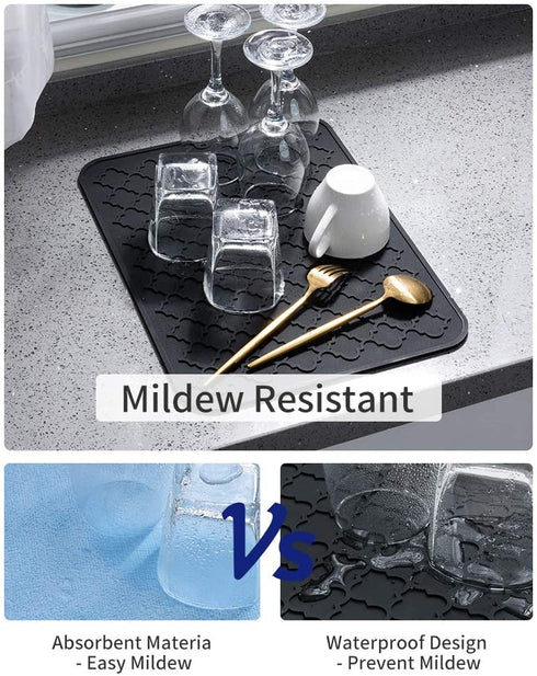 Dish Drying Mats for Kitchen Counter Heat Resistant Mat (16" x 18, BLACK)
