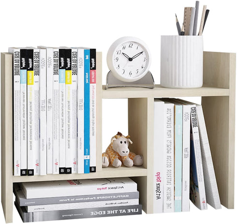 Jerry & Maggie - Desktop Organizer Office Storage Rack Adjustable Wood Display Shelf - Free Style Double H Display - True Natural Stand Shelf - White Wood Tone