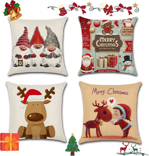 Christmas Pillow Covers , 2021 Newest Double-Sided Christmas Pillowcase,18 x 18 Inches Set of 4 - Xmas Series Cushion Cover Case Pillow Custom Zippered Square Pillowcase (Christmas-B)