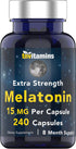 Melatonin 15 MG Per Capsule (240 Capsules) | All-Natural Sleeping Pills for Adults | Extra Strength Melatonin | Nighttime Sleep Aid | Natural Sleep Support Supplement | by TNVitamins