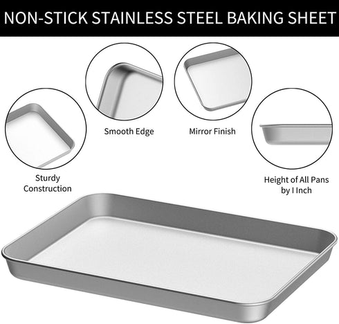 Baking Sheet Cookie Sheet Set of 2, Umite Chef Stainless Steel Baking Pans Tray Professional 12 inch, Non Toxic & Healthy, Mirror Finish & Rust Free, Easy Clean & Dishwasher Safe