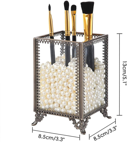 PuTwo Makeup Organizer Vintage Make up Brush Holder with Free White Pearls - Small