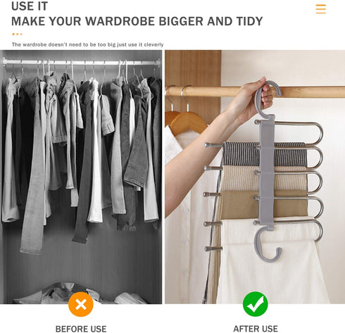 AIR&TREE 2 Pack Pants Hangers Space Saving,Anti-Rust Plastic Hangers,Durable and Sturdy Hangers for Pants Scarf Jeans Slack Trousers Ties Towels,Multiple Pants Hangers in One(Gray)