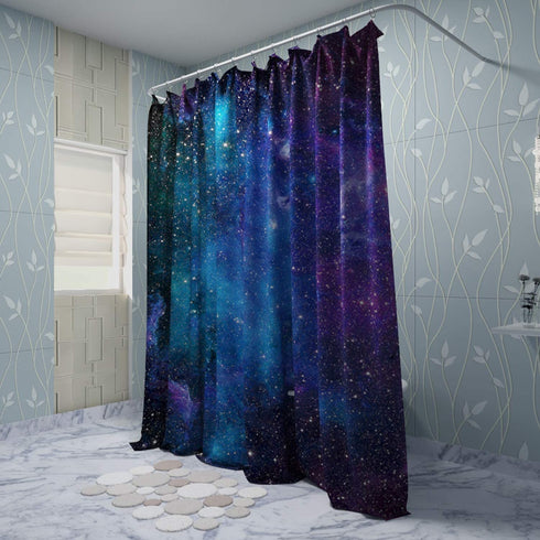 Starry Space Decorations Shower Curtain Blue Galaxy Shower Curtain Nebula Waterproof Bathtub Sets Polyester Fabric for Bath Room Curtain Decor with Hooks(59" W×70" H)