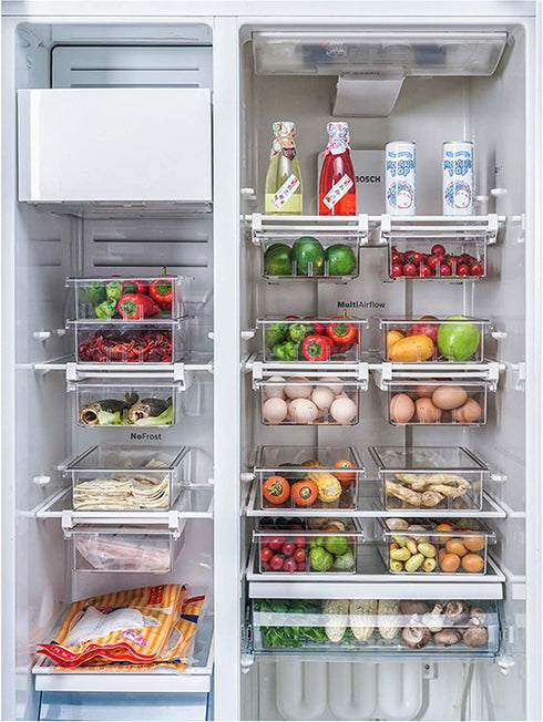 Fridge Drawer Organizer with Handle, Pull-out Refrigerator Storage Organizer Bins, Fridge Shelf Holder Storage Box