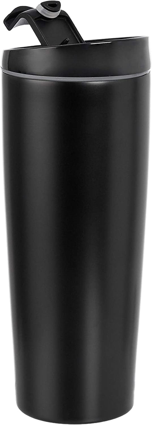 Amazon Basics Stainless Steel Tumbler with Flip Lid, Vacuum Insulated 30-Ounce, 2-Pack, Black