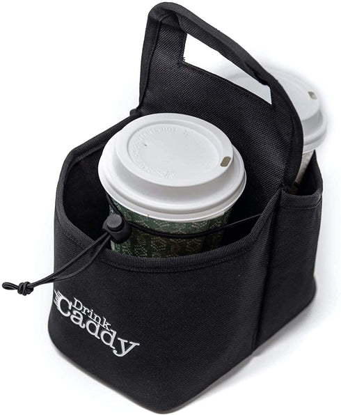 Drink Caddy Portable Drink Carrier and Reusable Coffee Cup Holder - 2 Cup Collapsible Tote Bag with Organizer Pockets Safely Secures Hot and Cold Beverages - Perfect for Food Delivery and Take Out