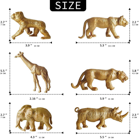 38 PCS Gold Safari Animals Figurines Toys Jungle Animals Cake Decoration Jungle Party, Wild Plastic Animals for Jungle Safari Wild Animals Birthday Baby Shower Party Decoration Centerpiece Supplies