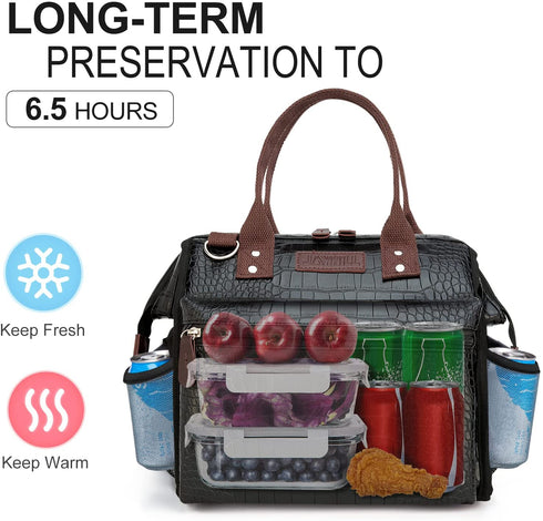 JOYHILL Lunch Bag for Women, Insulated Lunch Box bag Lunch Tote Bag, Reusable Lunch Cooler Thermal Bag for Work School Picnic - Black