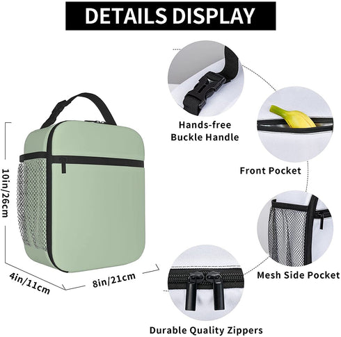 YvoneDBrownn Solid Sage Mint Green Matching Lunch Bag Cooler Bag Women Tote Bag Insulated Lunch Box Water-resistant Thermal for womenPicnicBoatingBeachFishingWork, Black, One Size