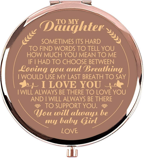 Ueerdand Daughter Gifts from Mom and Dad, Birthday Graduation Gifts for Her, Christmas Holiday Sentimental Present for Women Girls, Rose Gold Purse Pocket Makeup Compact Mirror
