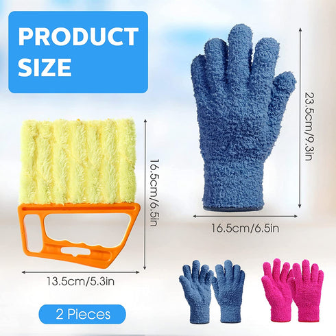 4 Pieces Window Venetian Blind Cleaner Tool, 2 Blind Duster Brush 7 Finger Dusting Cleaner Tool 2 Pairs Microfiber Dusting Cleaning Glove for Air Conditioner Shutter (Orange, Dark Blue, Rose Red)