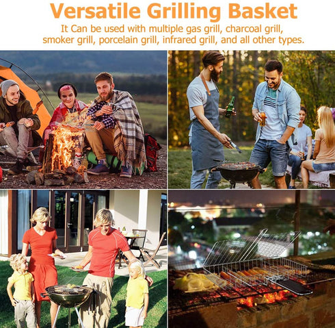 ORDORA Grill Basket, Fish Grill Basket, Rustproof 304 Stainless Steel BBQ Grilling Basket for Meat,Steak, Shrimp, Vegetables, Chops, Heavy Duty Grill Basket Outdoor Grill Accessories