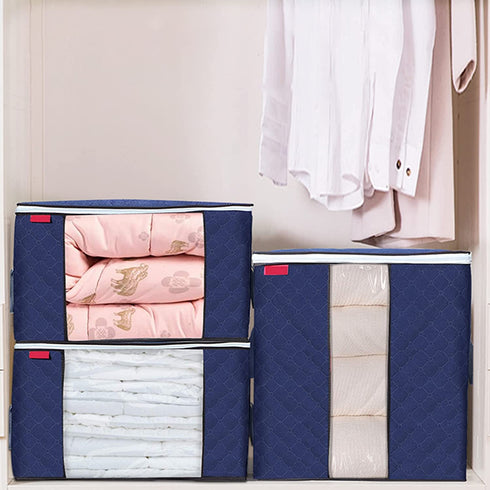 Large Capacity Storage Bag, 4 Pack Underbed Storage Bags with Reinforced Handle for Clothes, Comforters, Blankets, Bedding Brown