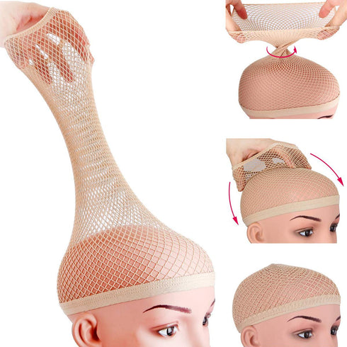 Dreamlover Wig Cap for Long hair, Hair Net for Wig, Fishnet Wig Cap for Women, Natural Nude, 3 Pack