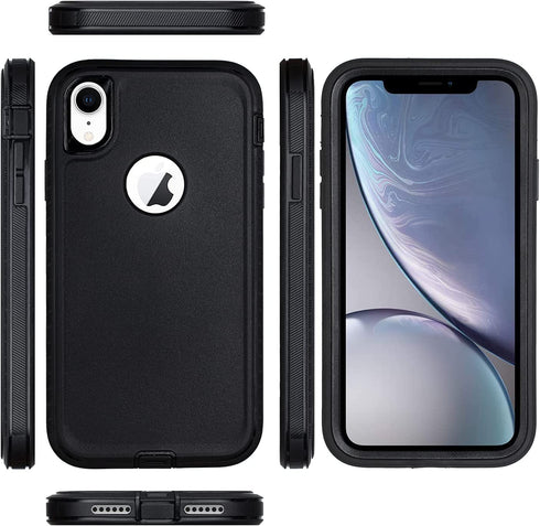 Ballaber Case for iPhone XR Defender Durable 2 in 1 Shockproof Rugged Heavy Duty Full Body Protective Hard Bumper Soft Silicone Cover Support Wireless Charging 6.1 inch (Black)