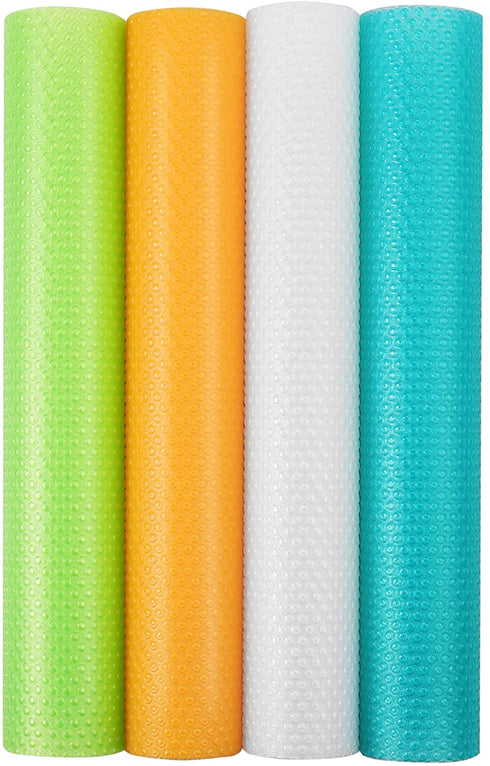 FUNYKICH Refrigerator Liners, 16PCS Refrigerator Mats Washable Shelf Liners Cabinet liner Drawer Liners Cupboard Liners Fridge Mats, Waterproof, Anti-Skid, 45x29cm, 4White/4Green/4Blue/4Orange