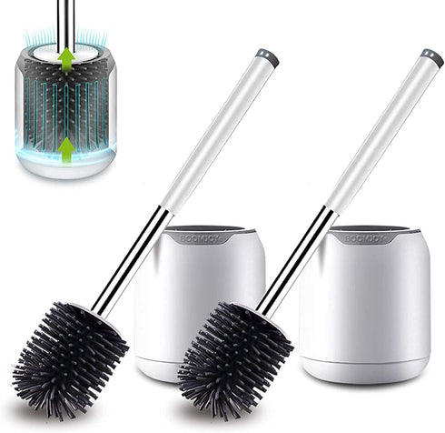 BOOMJOY Toilet Brush, Wall Mounted Toilet Bowl Brush with Holder for Bathroom, Soft Silicone Bristle, 2Pack