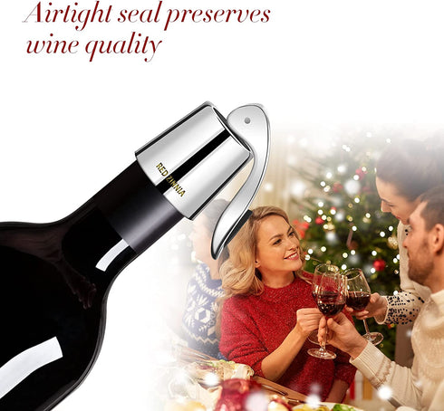Wine Bottle Stopper Stainless Steel Wine Saver with Silicone Decorative Wine Preserver Wine Toppers Stopper Reusable Wine Cork Keeps Wine Fresh (Multi, 3 Packs)