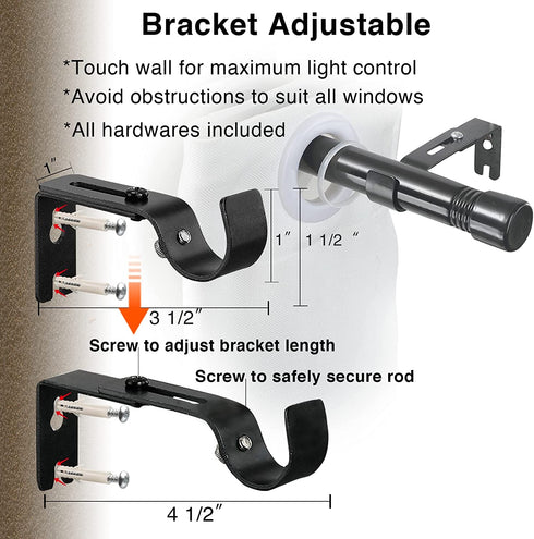 Black Curtain Rods for Windows 28 to 86 Inch - 1 Inch Small Curtain Rod with Window Treatment Hardware - Easy Instal Simple Outdoor Curtain Rod for Patio Door Bedroom