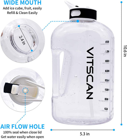 2.2L Half Gallon Water Bottle with Straw and Handle, 75 OZ Water Bottles BPA Free Leakproof Lids Motivational Time Marker Ounce Line Fitness Sports Water Bottle for Home Office Gym Reusable Water Jug