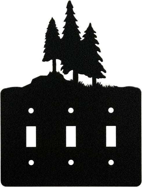 3 Pine Trees Triple Toggle Light Switch Wall Plate (Triple Toggle, Black)