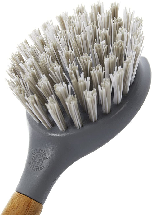 Full Circle Tenacious C Cast Iron Brush and Scraper with Bamboo Handle Skillet Scrubber with Tough Nylon Bristles, Grey, One Size, Gray
