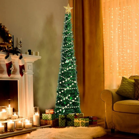 HAKACC 5 FT Christmas Tree, 2 Flash Modes Artificial Christmas Tree with 5 M LED Light for Home Holiday Party Decorations, Easy Assembly, Green
