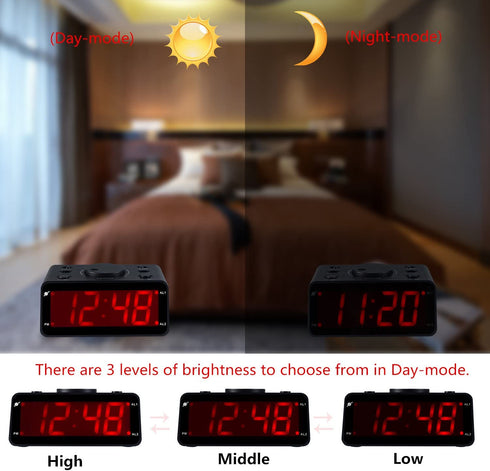 Battery Operated Only Cordless LED Electronic Alarm Clock with Clear Voice Recording Alarm,1.2 inch Red Numbers Display