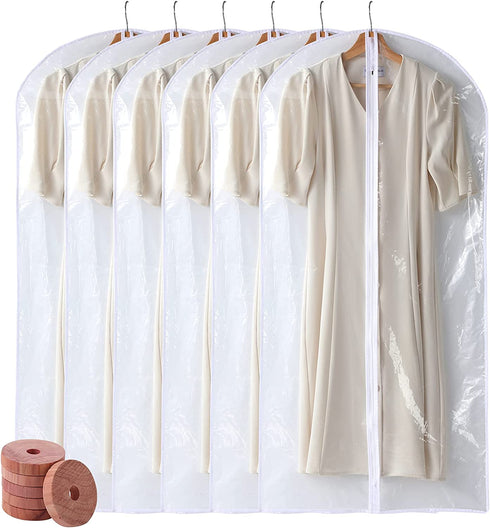 Perber Garment Bags for Hanging Clothes, 6 PCs Clear Garment Bag, Plastic Dustproof Suit Bag, Coat Protector Zippered Garment Covers for Closet Storage and Travel - 24'' x 48''/6 Pack