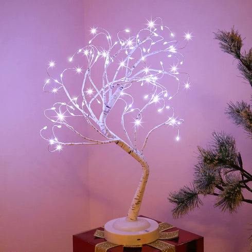 FUCHSUN Led Birch Tree Light Tabletop Bonsai Tree 20 Inches Decorative Fairy Light Artificial Tree Battery Operated Twig Lamp for Party Wedding Holiday Festival Christmas Decoration - White