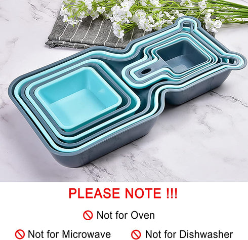 YJHome Plastic Mixing Bowl Set 10 Set Salad Mix Stackable Trays Nesting Bowls Measuring Bowls Blue Reusable Snack Tray Rectangle Food Storage Food Grade For Camping Kitchen Cooking Baking