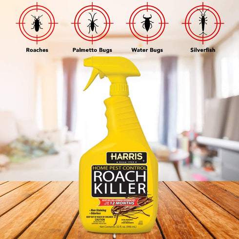 Harris Roach Killer, Liquid Spray with Odorless and Non-Staining 12-Month Extended Residual Kill Formula (32oz)
