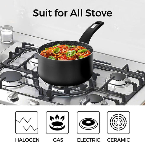 3 Quart Pot-3 qt Saucepan with Lid, Nonstick Saucepan with Lid, 4.4" Deep Soup Pot, Sauciers, Heating Fast, Easy to Clean, Comfortable Handle, Suitable for Every Stove, Black